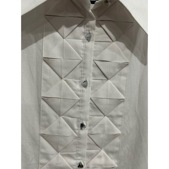 Chicos White Long Sleeve Button-Up Silk Shirt Geometric Front Design Sz XL - Picture 4 of 9